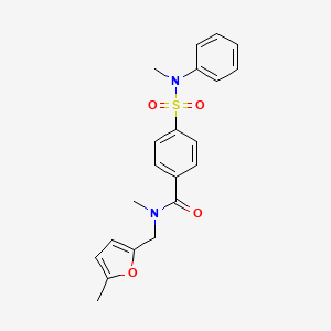 molecular formula C21H22N2O4S B7532857 N-methyl-N-[(5-methylfuran-2-yl)methyl]-4-[methyl(phenyl)sulfamoyl]benzamide 