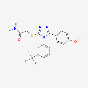 molecular formula C19H17F3N4O2S B7533010 2-[[5-(4-methoxyphenyl)-4-[3-(trifluoromethyl)phenyl]-1,2,4-triazol-3-yl]sulfanyl]-N-methylacetamide 