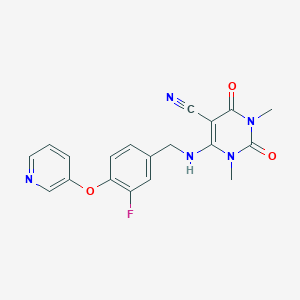 molecular formula C19H16FN5O3 B7533192 4-[(3-Fluoro-4-pyridin-3-yloxyphenyl)methylamino]-1,3-dimethyl-2,6-dioxopyrimidine-5-carbonitrile 