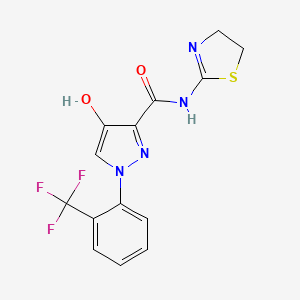 molecular formula C14H11F3N4O2S B7533206 N-(4,5-dihydro-1,3-thiazol-2-yl)-4-hydroxy-1-[2-(trifluoromethyl)phenyl]pyrazole-3-carboxamide 