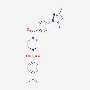 molecular formula C25H30N4O3S B7533276 [4-(3,5-Dimethylpyrazol-1-yl)phenyl]-[4-(4-propan-2-ylphenyl)sulfonylpiperazin-1-yl]methanone 