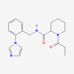 molecular formula C19H24N4O2 B7533337 N-[(2-imidazol-1-ylphenyl)methyl]-1-propanoylpiperidine-2-carboxamide 