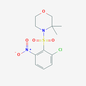 molecular formula C12H15ClN2O5S B7533423 4-(2-Chloro-6-nitrophenyl)sulfonyl-3,3-dimethylmorpholine 