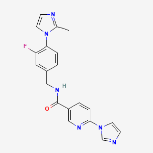 molecular formula C20H17FN6O B7533443 N-[[3-fluoro-4-(2-methylimidazol-1-yl)phenyl]methyl]-6-imidazol-1-ylpyridine-3-carboxamide 