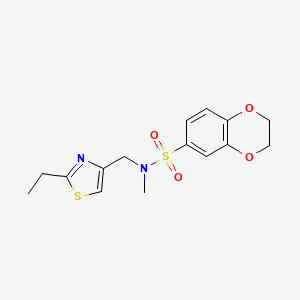 molecular formula C15H18N2O4S2 B7533479 N-[(2-ethyl-1,3-thiazol-4-yl)methyl]-N-methyl-2,3-dihydro-1,4-benzodioxine-6-sulfonamide 