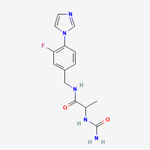 molecular formula C14H16FN5O2 B7533605 2-(carbamoylamino)-N-[(3-fluoro-4-imidazol-1-ylphenyl)methyl]propanamide 