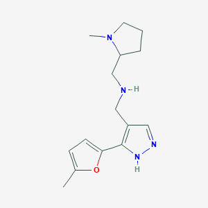 molecular formula C15H22N4O B7533625 N-[[5-(5-methylfuran-2-yl)-1H-pyrazol-4-yl]methyl]-1-(1-methylpyrrolidin-2-yl)methanamine 