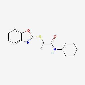 molecular formula C16H20N2O2S B7533657 2-(1,3-benzoxazol-2-ylsulfanyl)-N-cyclohexylpropanamide 