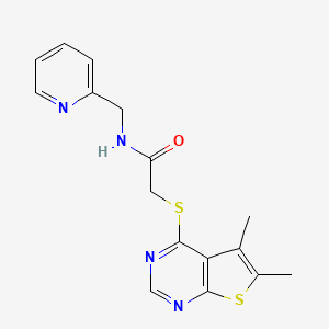 molecular formula C16H16N4OS2 B7533671 2-(5,6-dimethylthieno[2,3-d]pyrimidin-4-yl)sulfanyl-N-(pyridin-2-ylmethyl)acetamide 