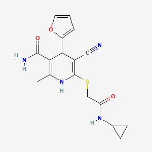 molecular formula C17H18N4O3S B7533745 5-Cyano-6-[2-(cyclopropylamino)-2-oxoethyl]sulfanyl-4-(furan-2-yl)-2-methyl-1,4-dihydropyridine-3-carboxamide 