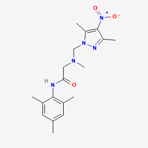 molecular formula C18H25N5O3 B7533800 2-[(3,5-dimethyl-4-nitropyrazol-1-yl)methyl-methylamino]-N-(2,4,6-trimethylphenyl)acetamide 