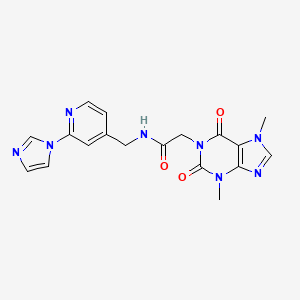 molecular formula C18H18N8O3 B7533817 2-(3,7-dimethyl-2,6-dioxopurin-1-yl)-N-[(2-imidazol-1-ylpyridin-4-yl)methyl]acetamide 