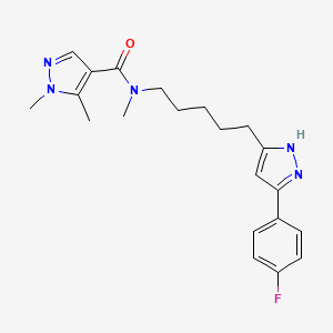 molecular formula C21H26FN5O B7533820 N-[5-[3-(4-fluorophenyl)-1H-pyrazol-5-yl]pentyl]-N,1,5-trimethylpyrazole-4-carboxamide 