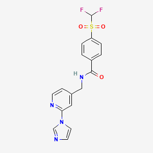 molecular formula C17H14F2N4O3S B7533826 4-(difluoromethylsulfonyl)-N-[(2-imidazol-1-ylpyridin-4-yl)methyl]benzamide 