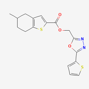 molecular formula C17H16N2O3S2 B7533834 (5-Thiophen-2-yl-1,3,4-oxadiazol-2-yl)methyl 5-methyl-4,5,6,7-tetrahydro-1-benzothiophene-2-carboxylate 