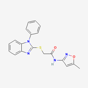 molecular formula C19H16N4O2S B7533854 N-(5-methyl-1,2-oxazol-3-yl)-2-(1-phenylbenzimidazol-2-yl)sulfanylacetamide 