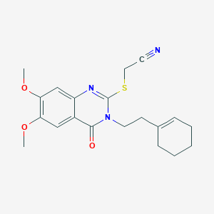 molecular formula C20H23N3O3S B7533886 2-[3-[2-(Cyclohexen-1-yl)ethyl]-6,7-dimethoxy-4-oxoquinazolin-2-yl]sulfanylacetonitrile 