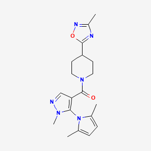 molecular formula C19H24N6O2 B7533988 [5-(2,5-Dimethylpyrrol-1-yl)-1-methylpyrazol-4-yl]-[4-(3-methyl-1,2,4-oxadiazol-5-yl)piperidin-1-yl]methanone 