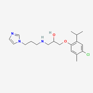 molecular formula C19H28ClN3O2 B7534055 1-(4-Chloro-5-methyl-2-propan-2-ylphenoxy)-3-(3-imidazol-1-ylpropylamino)propan-2-ol 