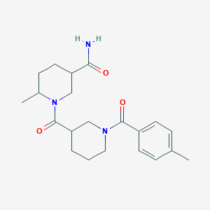 molecular formula C21H29N3O3 B7534206 6-Methyl-1-[1-(4-methylbenzoyl)piperidine-3-carbonyl]piperidine-3-carboxamide 