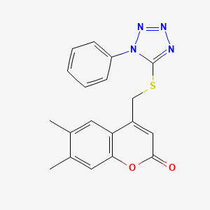 molecular formula C19H16N4O2S B7534275 6,7-Dimethyl-4-[(1-phenyltetrazol-5-yl)sulfanylmethyl]chromen-2-one 