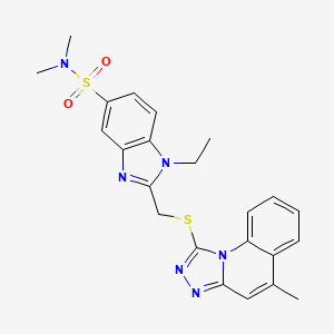 1-ethyl-N,N-dimethyl-2-[(5-methyl-[1,2,4]triazolo[4,3-a]quinolin-1-yl)sulfanylmethyl]benzimidazole-5-sulfonamide