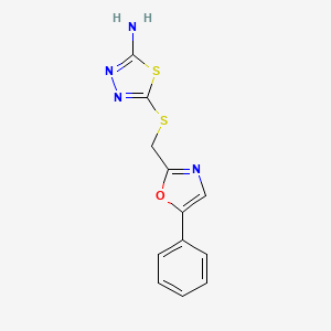 molecular formula C12H10N4OS2 B7534300 5-[(5-Phenyl-1,3-oxazol-2-yl)methylsulfanyl]-1,3,4-thiadiazol-2-amine 