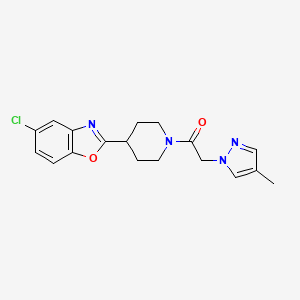 molecular formula C18H19ClN4O2 B7534333 1-[4-(5-Chloro-1,3-benzoxazol-2-yl)piperidin-1-yl]-2-(4-methylpyrazol-1-yl)ethanone 