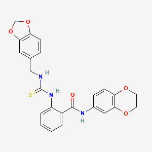 molecular formula C24H21N3O5S B7534451 2-(1,3-benzodioxol-5-ylmethylcarbamothioylamino)-N-(2,3-dihydro-1,4-benzodioxin-6-yl)benzamide 