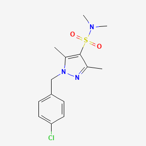 molecular formula C14H18ClN3O2S B7534470 1-[(4-chlorophenyl)methyl]-N,N,3,5-tetramethylpyrazole-4-sulfonamide 