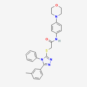 molecular formula C27H27N5O2S B7534490 2-[[5-(3-methylphenyl)-4-phenyl-1,2,4-triazol-3-yl]sulfanyl]-N-(4-morpholin-4-ylphenyl)acetamide 