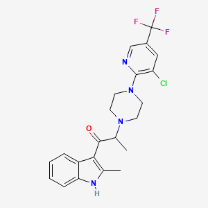 molecular formula C22H22ClF3N4O B7534535 2-[4-[3-chloro-5-(trifluoromethyl)pyridin-2-yl]piperazin-1-yl]-1-(2-methyl-1H-indol-3-yl)propan-1-one 
