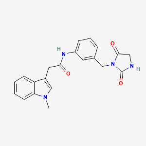 molecular formula C21H20N4O3 B7534561 N-[3-[(2,5-dioxoimidazolidin-1-yl)methyl]phenyl]-2-(1-methylindol-3-yl)acetamide 