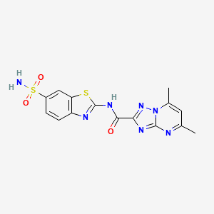 molecular formula C15H13N7O3S2 B7534610 5,7-dimethyl-N-(6-sulfamoyl-1,3-benzothiazol-2-yl)-[1,2,4]triazolo[1,5-a]pyrimidine-2-carboxamide 