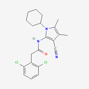 molecular formula C21H23Cl2N3O B7534689 N-(3-cyano-1-cyclohexyl-4,5-dimethylpyrrol-2-yl)-2-(2,6-dichlorophenyl)acetamide 