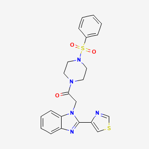 molecular formula C22H21N5O3S2 B7534710 1-[4-(Benzenesulfonyl)piperazin-1-yl]-2-[2-(1,3-thiazol-4-yl)benzimidazol-1-yl]ethanone 