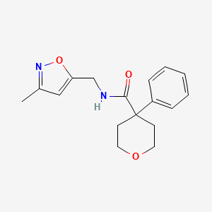 molecular formula C17H20N2O3 B7534725 N-[(3-methyl-1,2-oxazol-5-yl)methyl]-4-phenyloxane-4-carboxamide 
