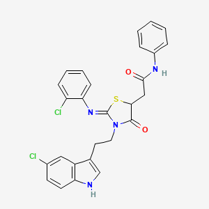 molecular formula C27H22Cl2N4O2S B7534795 2-{(2E)-3-[2-(5-chloro-1H-indol-3-yl)ethyl]-2-[(2-chlorophenyl)imino]-4-oxo-1,3-thiazolidin-5-yl}-N-phenylacetamide 