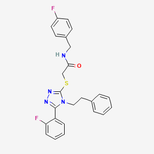molecular formula C25H22F2N4OS B7534803 N-[(4-fluorophenyl)methyl]-2-[[5-(2-fluorophenyl)-4-(2-phenylethyl)-1,2,4-triazol-3-yl]sulfanyl]acetamide 