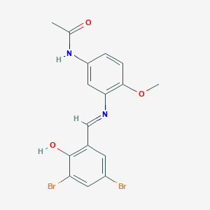 molecular formula C16H14Br2N2O3 B7534838 N-[3-[(3,5-dibromo-2-hydroxyphenyl)methylideneamino]-4-methoxyphenyl]acetamide 