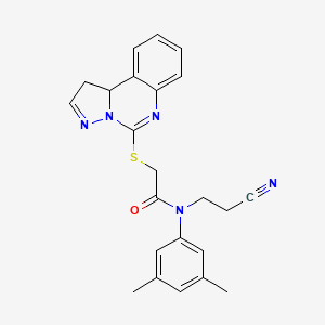 molecular formula C23H23N5OS B7534928 2-(1,10b-dihydropyrazolo[1,5-c]quinazolin-5-ylsulfanyl)-N-(2-cyanoethyl)-N-(3,5-dimethylphenyl)acetamide 