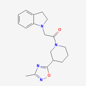 molecular formula C18H22N4O2 B7534975 2-(2,3-Dihydroindol-1-yl)-1-[3-(3-methyl-1,2,4-oxadiazol-5-yl)piperidin-1-yl]ethanone 