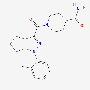 molecular formula C20H24N4O2 B7534990 1-[1-(2-methylphenyl)-5,6-dihydro-4H-cyclopenta[c]pyrazole-3-carbonyl]piperidine-4-carboxamide 