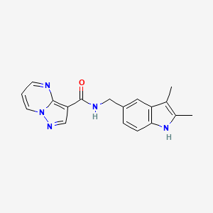 molecular formula C18H17N5O B7535124 N-[(2,3-dimethyl-1H-indol-5-yl)methyl]pyrazolo[1,5-a]pyrimidine-3-carboxamide 