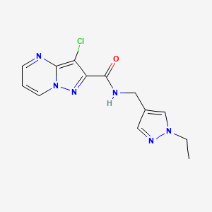 molecular formula C13H13ClN6O B7535138 3-chloro-N-[(1-ethyl-1H-pyrazol-4-yl)methyl]pyrazolo[1,5-a]pyrimidine-2-carboxamide 