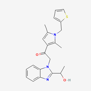 molecular formula C22H23N3O2S B7535157 1-[2,5-Dimethyl-1-(thiophen-2-ylmethyl)pyrrol-3-yl]-2-[2-(1-hydroxyethyl)benzimidazol-1-yl]ethanone 