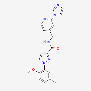 molecular formula C21H20N6O2 B7535177 N-[(2-imidazol-1-ylpyridin-4-yl)methyl]-1-(2-methoxy-5-methylphenyl)pyrazole-3-carboxamide 
