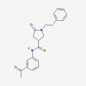 molecular formula C21H22N2O3 B7535213 N-(3-acetylphenyl)-5-keto-1-phenethyl-pyrrolidine-3-carboxamide 