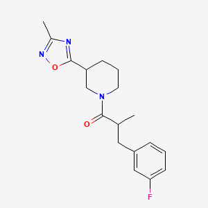 molecular formula C18H22FN3O2 B7535244 3-(3-Fluorophenyl)-2-methyl-1-[3-(3-methyl-1,2,4-oxadiazol-5-yl)piperidin-1-yl]propan-1-one 