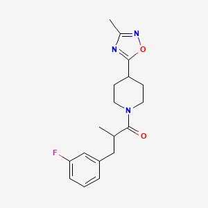 molecular formula C18H22FN3O2 B7535247 3-(3-Fluorophenyl)-2-methyl-1-[4-(3-methyl-1,2,4-oxadiazol-5-yl)piperidin-1-yl]propan-1-one 